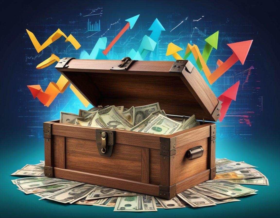 A metaphorical key unlocking a treasure chest filled with diverse currency notes representing equity and investments, surrounded by arrows depicting various investment strategies. In the background, abstract charts and graphs illustrate market trends, conveying a sense of insight and strategy. The overall composition should evoke a feeling of discovery and financial empowerment. vibrant colors. super-realistic.
